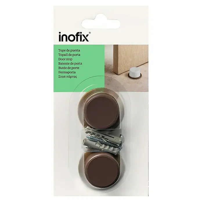 Inofix Tope de puerta 3042 - Plástico, Marrón - Paquete doble de topes de puerta marrones Inofix con tornillos para una fácil instalación.