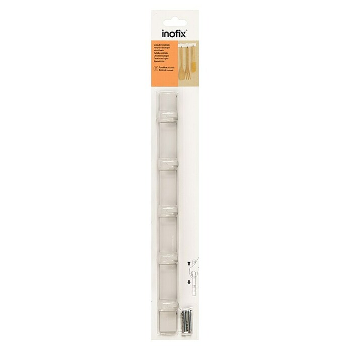 Inofix Perchero 3075 (L x An x Al: 35 x 2,8 x 2,5 cm, Número de ganchos: 5, Blanco)