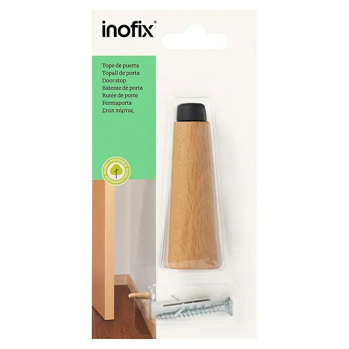 Inofix Tope de puerta 3165 - Madera, Roble - Tope de puerta de madera Inofix con tornillo y taco en el embalaje. Madera sostenible para una sujeción segura.