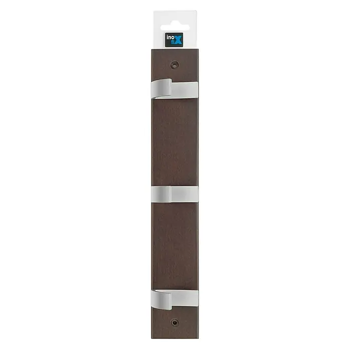 Inofix Perchero 3703 - L x An x Al: 36 x 6 x 6 cm, Madera, Wengué - Perchero Inox marrón con ganchos blancos para guardar chaquetas y abrigos. Práctico y elegante para cualquier entrada.