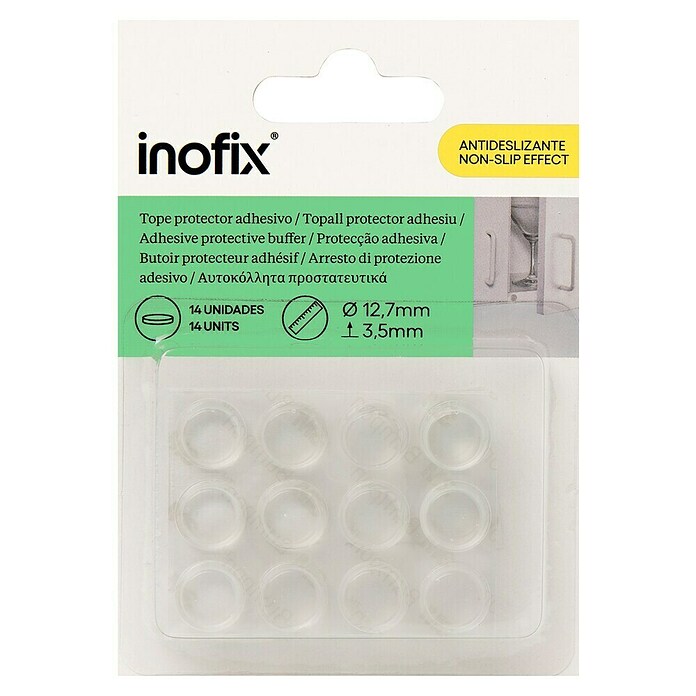 Inofix Adhesivo antideslizante 4051-2 (Diámetro: 13 mm, Transparente, Pegado, 14 piezas)