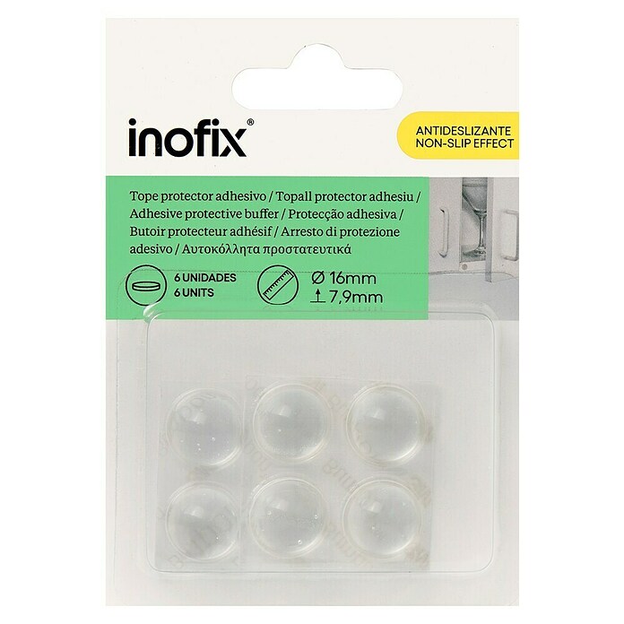 Inofix Adhesivo antideslizante 4052-2 (Diámetro: 16 mm, Transparente, Pegado, 6 piezas)