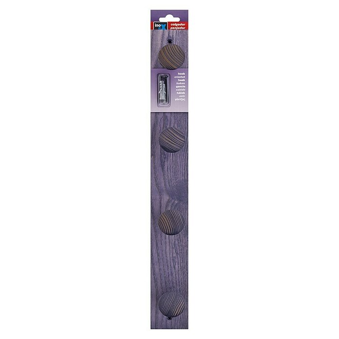 Inofix Perchero 3734 (L x An x Al: 48,8 x 6 x 6 cm, Número de ganchos: 4, Violeta, Madera de fresno)