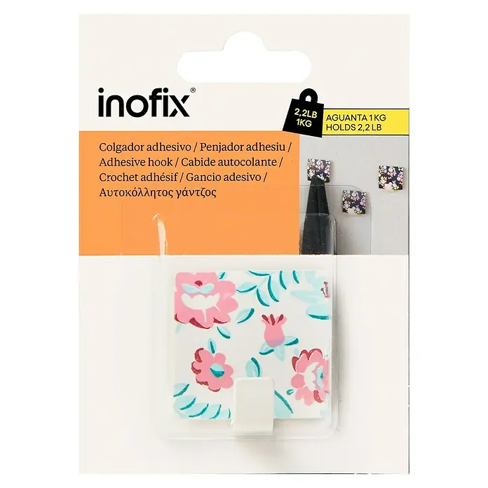 Inofix Colgador adhesivo Floral - L x An x Al: 4 x 4,2 x 2,5 cm, Blanco - Gancho adhesivo Inofix con diseño floral, ideal para colgar objetos ligeros de hasta 1 kg.