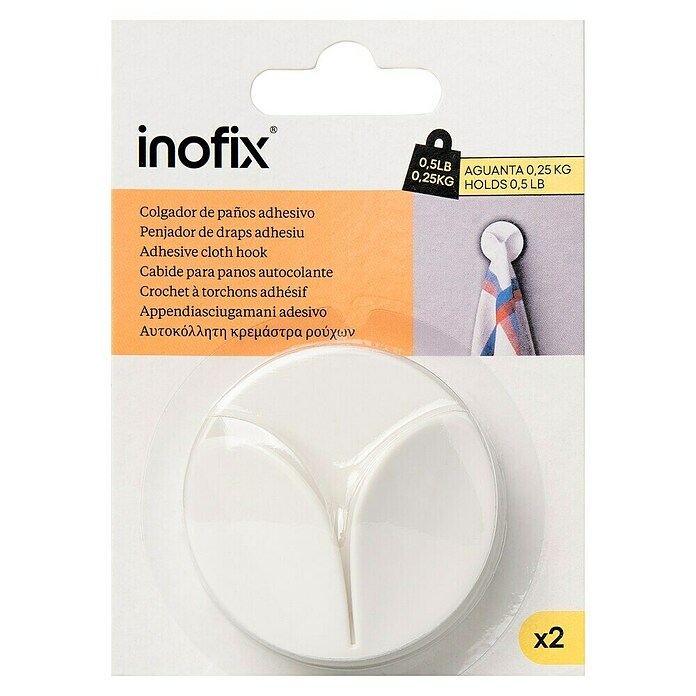 Inofix Colgador adhesivo 2084 (2 uds., Plástico, Blanco)