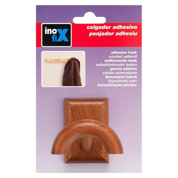Inofix Colgador adhesivo Sapelly (1 ud., Madera, Marrón)