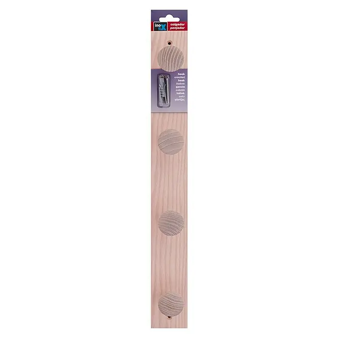 Inofix Perchero 3734 - L x An x Al: 488 x 6 x 6 cm, Madera, Rosa - Perchero de pared de madera con cuatro ganchos redondos y material de fijación para montaje en pared. Práctico para chaquetas, sombreros y accesorios.