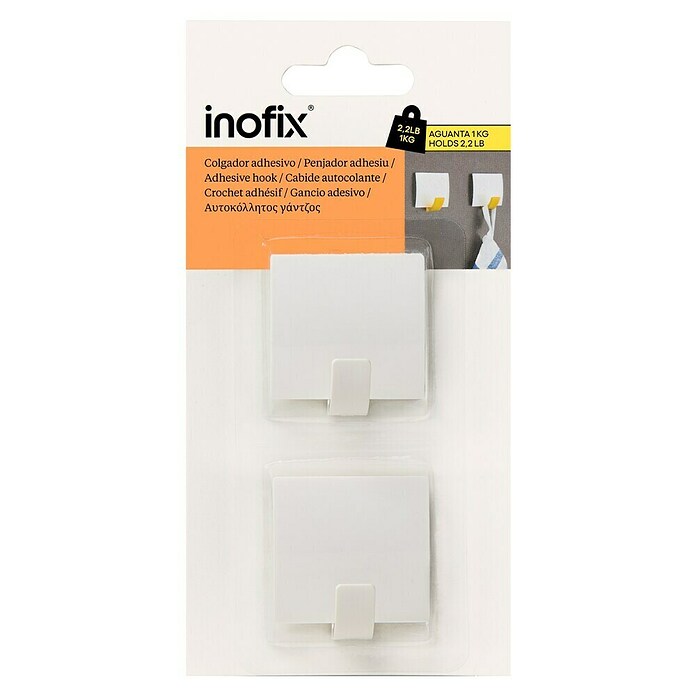 Inofix Colgador adhesivo 2310 (2 uds., Blanco, Cuadrado)