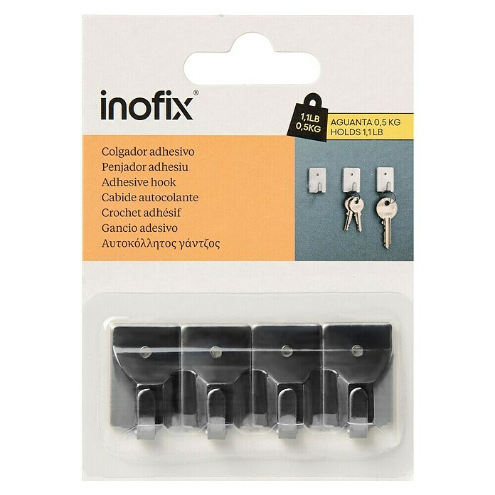 Inofix Colgador adhesivo 2019 (4 uds., Acero inoxidable, Plateado, Rectangular)