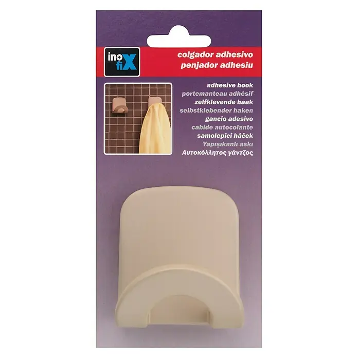 Inofix Colgador adhesivo 2086-B - Beige satinado - Gancho adhesivo Inofix para montaje en pared en el baño para colgar toallas, paños o otros accesorios de baño.