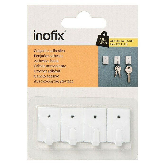 Inofix Colgador adhesivo 2019 (4 uds., Blanco, Rectangular)