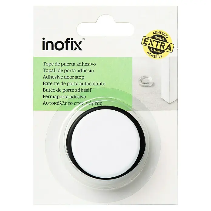 Inofix Tope de puerta 2098 - Ø x Al: 46 x 18 mm, Blanco - Tope de puerta adhesivo Inofix con adhesivo extra fuerte para una sujeción segura y protección contra daños.