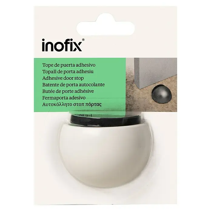 Inofix Tope de puerta 2029 - Plástico, Blanco - Tope de puerta Inofix: Tope de puerta adhesivo para una fácil instalación y protección confiable contra daños en paredes y muebles.