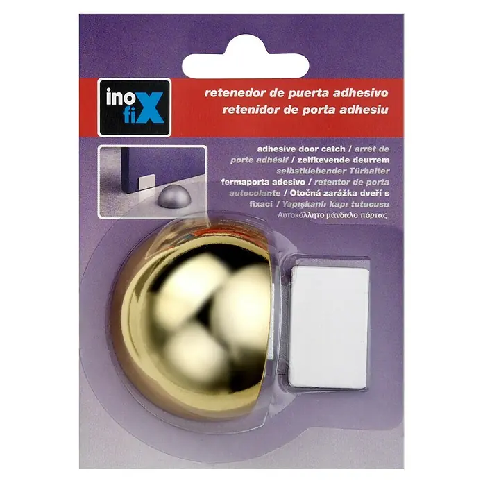Inofix Tope de puerta 2034 - Plástico, Oro, 1 ud. - Imagen de un tope de puerta adhesivo, ideal para mantener las puertas abiertas de forma segura.
