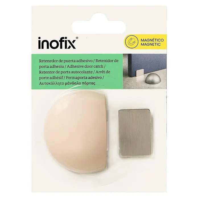 Inofix Tope de puerta 2034 - Plástico, Beige, 1 ud. - Imagen de un retenedor de puerta adhesivo Inofix con cierre magnético. Práctico y fácil de instalar.