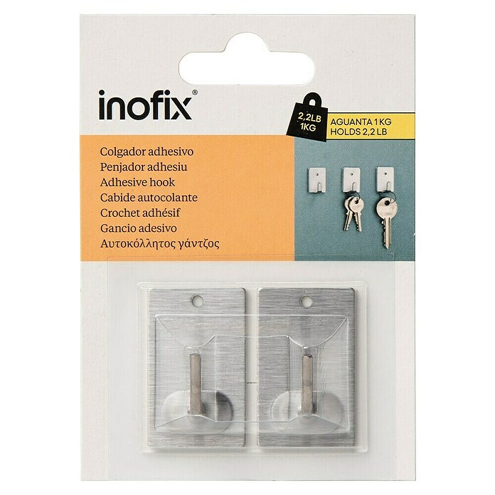 Inofix Colgador adhesivo 2040 (3 uds., Acero inoxidable, Plateado, Rectangular)