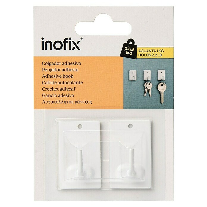 Inofix Colgador adhesivo 2040 (4 uds., Acero inoxidable, Blanco, Rectangular)