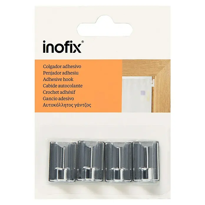 Inofix Colgador adhesivo 2042 - Plástico, Plateado - El paquete de ganchos adhesivos Inofix contiene varios ganchos transparentes para un montaje fácil sin taladro.