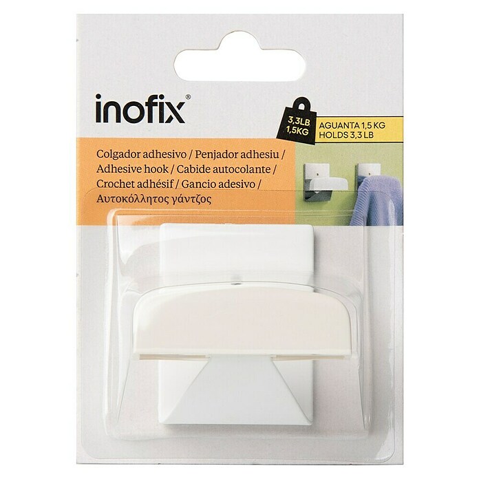 Inofix Colgador adhesivo 2044 (1 ud., Blanco, Rectangular)