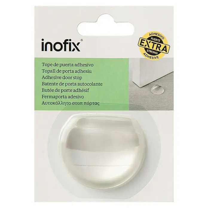Inofix Tope de puerta 2050 - Caucho macizo, Transparente - Tope de puerta adhesivo Inofix, con adhesivo extra fuerte, ideal para proteger paredes y muebles de los golpes de puerta.