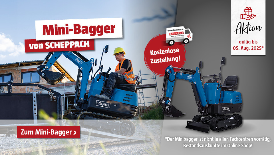 Scheppach Mini-Bagger bis 05.08.2025 versandkostenfrei