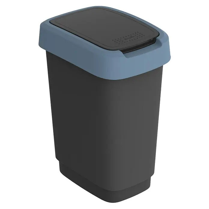 Rotho Schwingdeckeleimer Twist - 10 l, Kunststoff, Horizont Blau - Der graue Abfallbehälter mit blauem Deckel ist ideal für Küche und Büro. Er ist schmal und passt in jede Ecke und lässt sich leicht reinigen.