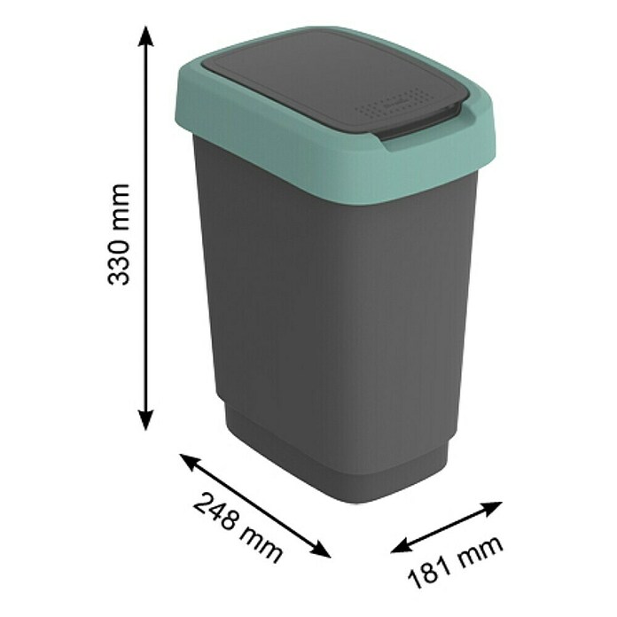 Rotho Koš z nihajnim pokrovom Twist  (10 l, Plastika, Zelena) | 3721 - Abfalleimer Kunststoff | HHDA - Abfall | HHD - Abfall | HH - Reinigung | H - Innendeko/Farben | BAUHAUS