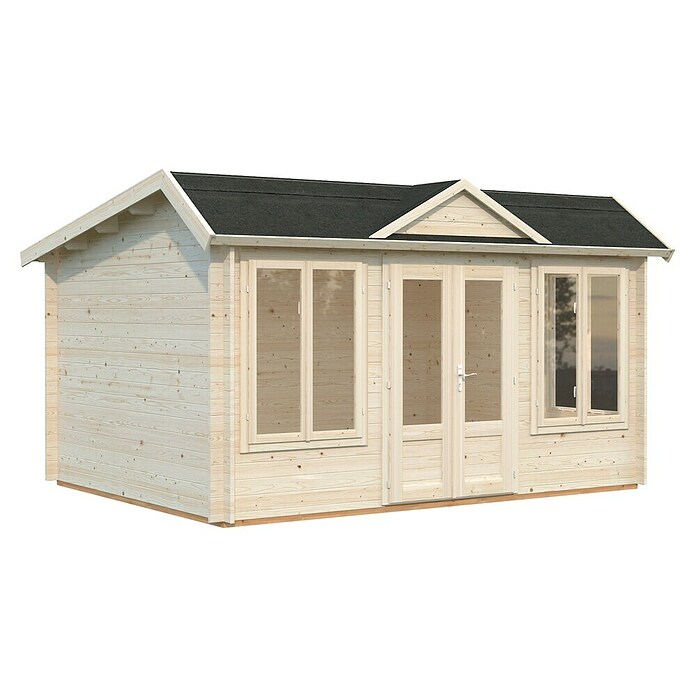 Palmako Caseta de jardín Claudia Baja (Medidas ext. (An x Pr): 440 x 346 cm, Madera sin tratar, Natural) | BAUHAUS