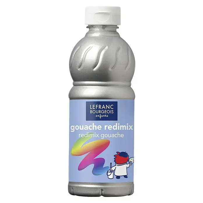 Lefranc & Bourgeois Gouachefarbe Redimix - Silber, 500 ml, Flasche - Eine Flasche Lefranc Bourgeois Gouache Redimix Kinderfarbe in Silber, ideal für junge Künstler, die hochwertige Farben benötigen.