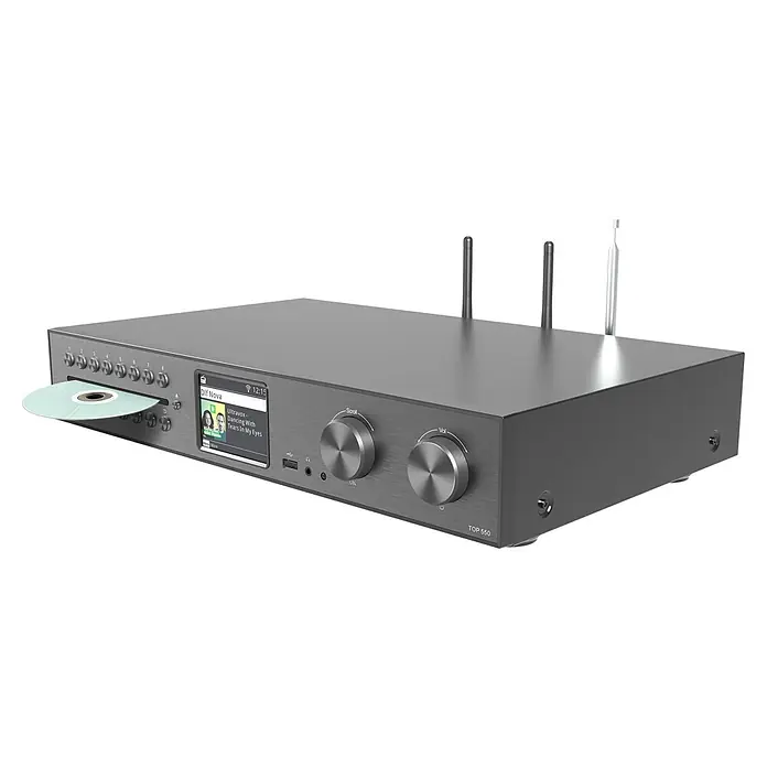 Telestar Internetradio TOP 550 - L x B x H: 28 x 43 x 8 cm, Schwarz - Die TOP 550 Stereoanlage in Grau mit CD, großem Display und zwei Antennen bietet eine Vielzahl an Funktionen für Musikliebhaber.