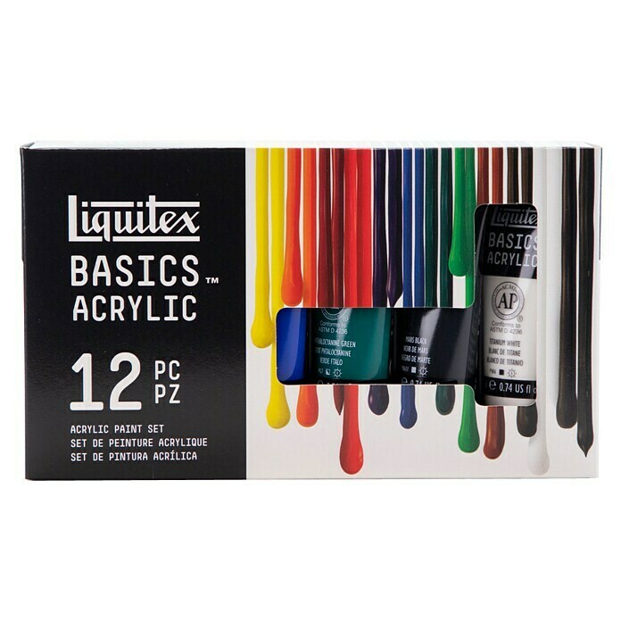 Liquitex Basics Acrylfarben-SetFarbig sortiert, 12 Stk. x 22 ml, Tube Front View