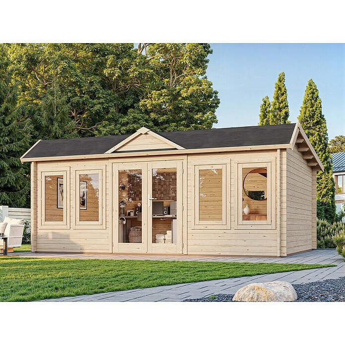 Palmako Caseta de jardín Claudia Baja (Medidas ext. (An x Pr): 578 x 425 cm, Madera sin tratar, Natural) | BAUHAUS