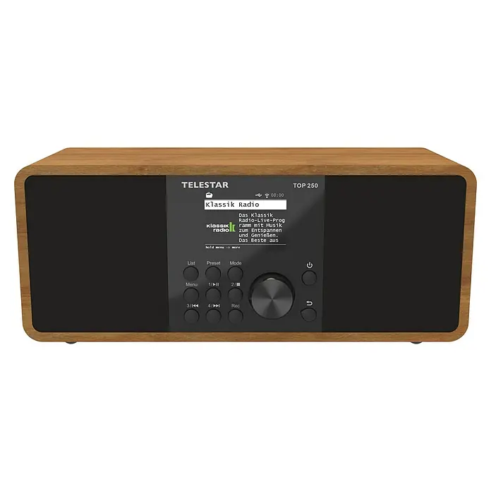 Telestar Internetradio Top 250 - L x B x H: 13 x 27,6 x 11,8 cm, Braun - Das TeleStar Top 250 ist ein stilvolles Digitalradio mit Holzgehäuse, das klassischen Klang und moderne Technologie vereint.