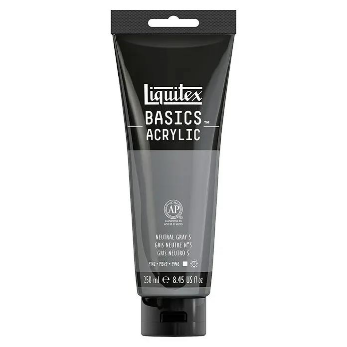 Liquitex Basics AcrylfarbeNeutrales Grau No. 5, 250 ml - Eine Tube Liquitex Basics Acrylfarbe in Neutral Gray 5, ideal für Künstler und Hobbyisten, die hochwertige Farben suchen.