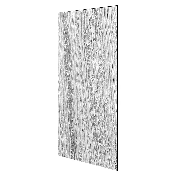 Jangal Wandpaneel Modular Wall Stone - Arktic Marble, 1.040 x 520 x 6 mm - Nahaufnahme einer eleganten Marmorplatte mit gewundenen grauen Linien, ideal für stilvolle Designs.