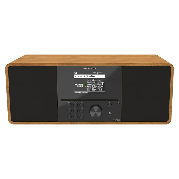 Telestar Internetradio Top 300 - L x B x H: 17,2 x 36 x 14,5 cm, Braun - Das digitale Tischradio "TOP 300" von Telestar in Holzoptik bietet DAB+, UKW und viele Funktionen für Musikgenuss.