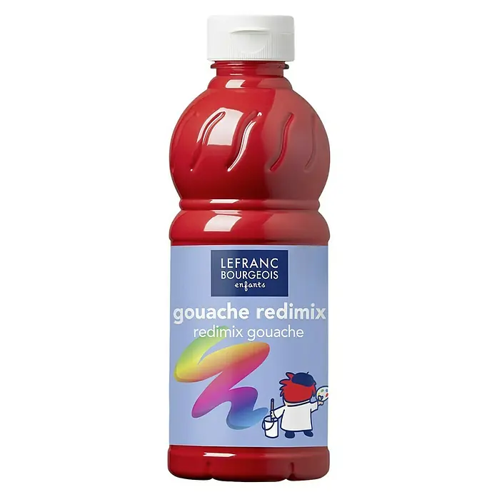Lefranc & Bourgeois Gouachefarbe Redimix - Karminrot, 500 ml, Flasche - Eine Flasche rotes Gouache Redimix der Marke Lefranc Bourgeois enfants, ideal für junge Künstler.