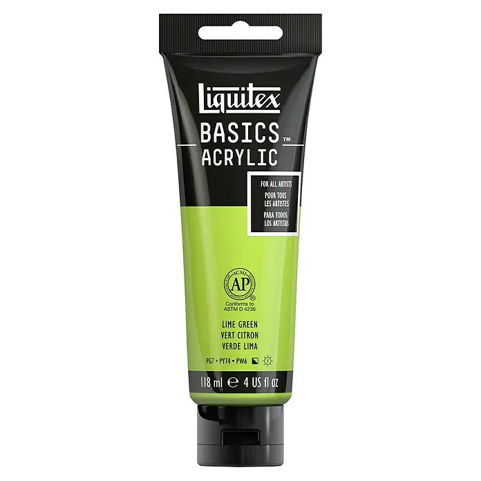 Liquitex Basics Acrylfarbe - Limettengrün, 118 ml - Tube mit Liquitex Basics Acrylfarbe in Lindgrün, ideal für Künstler. Die Farbe ist in einer 118 ml Tube abgefüllt.