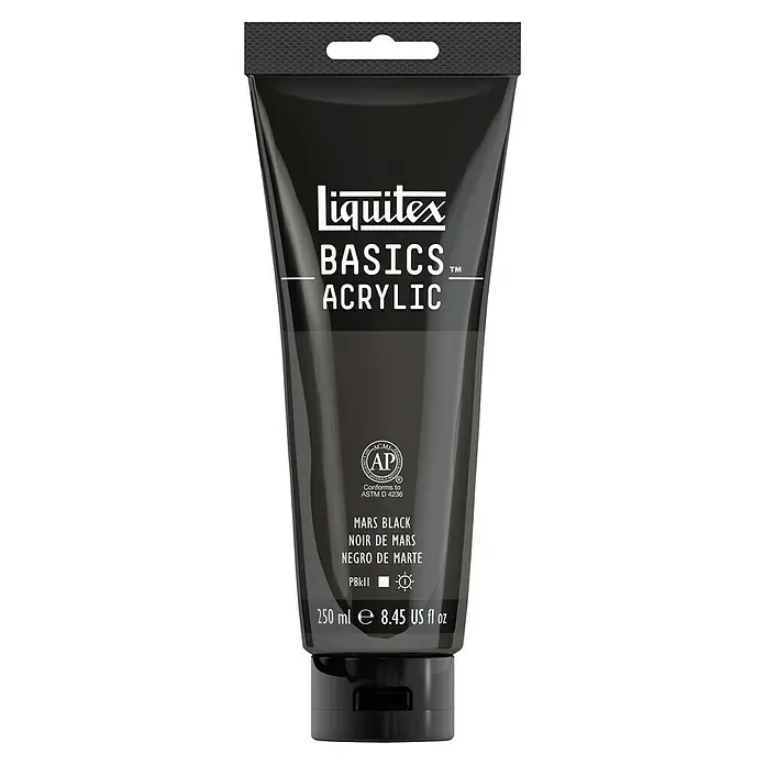 Liquitex Basics Acrylfarbe - Marsschwarz, 250 ml - Eine Tube Liquitex Basics Acrylfarbe in der Farbe Mars Black, ideal für Künstler und Hobbyanwender.