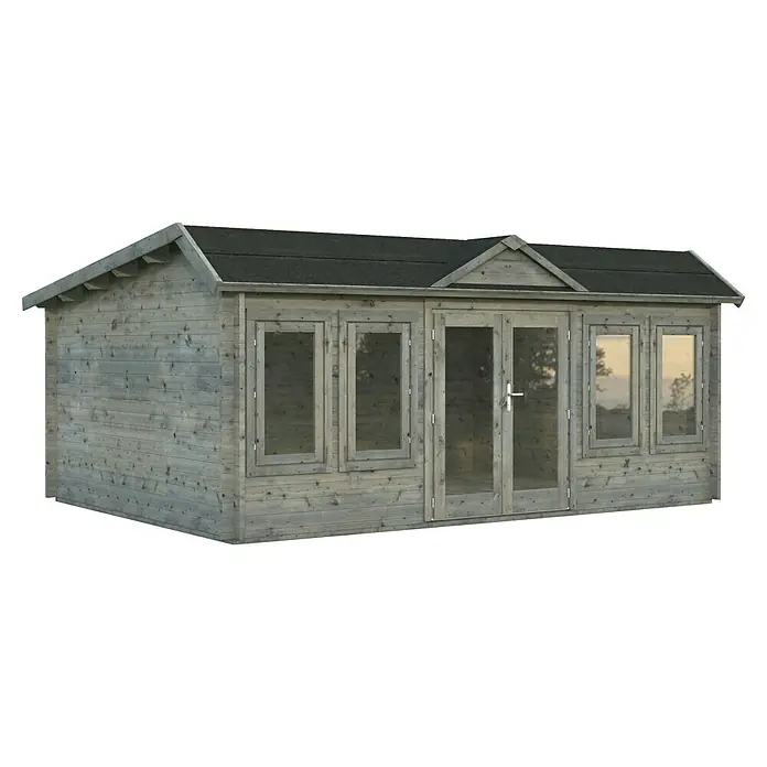 Palmako Gartenhaus Claudia Pent - Außenmaß inkl. Dachüberstand (B x T): 578 x 425 cm, Tauchgrundiertes Holz, Grau - Ein geräumiges Gartenhaus mit Fenstern und Doppeltür. Ideal für zusätzlichen Stauraum oder als gemütlicher Rückzugsort im Garten.