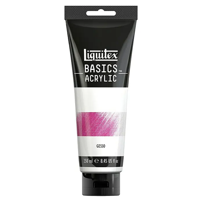 Liquitex Basics Acryl-Gesso - Weiß, 250 ml - Liquitex Basics Acryl Gesso Tube mit schwarzem Verschluss und Aufhängevorrichtung, ideal für Künstler und Hobbyanwender.