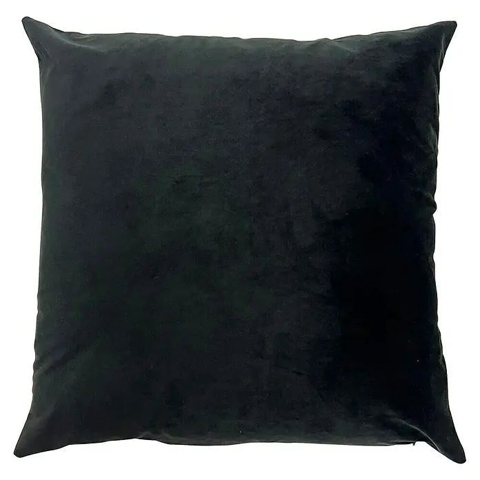 Kissen Finja - Raven, 45 x 45 cm, 100 % Polyester - Ein quadratisches, schwarzes Samtkissen mit weicher Textur, ideal für dekorative Zwecke und Komfort.