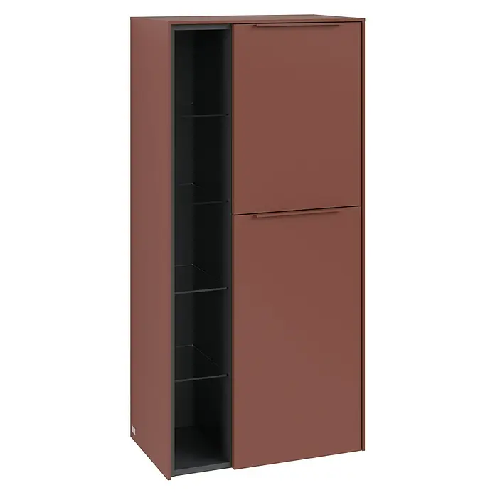 Villeroy & Boch Subway 3.0 Seitenschrank - B x T x H: 57,4 x 36,2 x 120 cm, Wine Red, DIN Anschlag: Rechts, Farbe Griff: Monochrom - Braunes Sideboard mit offenen Regalen und geschlossenen Fächern, ideal zur Aufbewahrung und Präsentation.