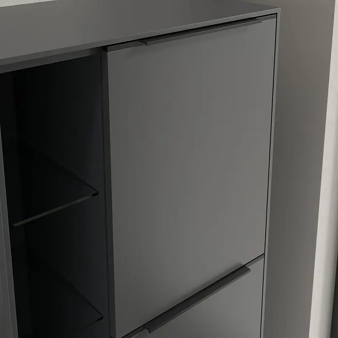 Villeroy & Boch Subway 3.0 Seitenschrank - B x T x H: 57,4 x 36,2 x 120 cm, Graphite, DIN Anschlag: Rechts, Farbe Griff: Volcano Black - Elegantes graues Schuhregal mit zwei Fächern, das eine stilvolle Aufbewahrungslösung für Ihre Schuhe bietet und gleichzeitig modern wirkt.