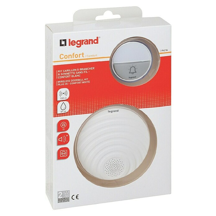 Legrand Funk-Gong-Set Confort (Reinweiß, B x H: 105 x 105 mm, Einbautiefe: 35 mm, Batteriebetrieben, IP20) | BAUHAUS