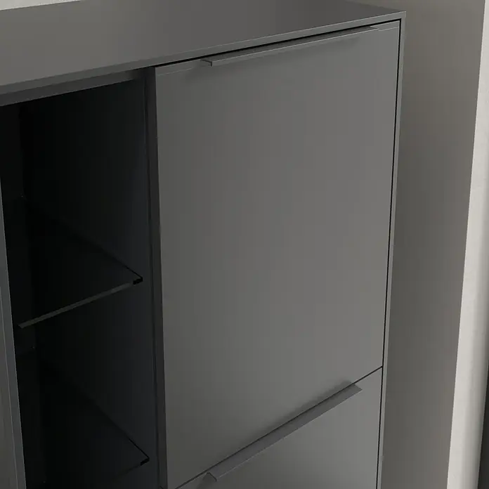 Villeroy & Boch Subway 3.0 Seitenschrank - B x T x H: 57,4 x 36,2 x 120 cm, Graphite, DIN Anschlag: Rechts, Farbe Griff: Monochrom - Grauer Schuhschrank mit Fächern und zwei Klappen. Praktische und moderne Aufbewahrungslösung für Schuhe im Eingangsbereich.