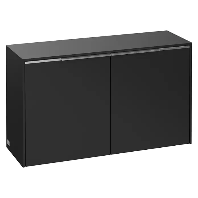 Villeroy & Boch Subway 3.0 Seitenschrank - B x T x H: 72,8 x 25,6 x 42,3 cm, Volcano Black, DIN Anschlag: Links/Rechts, Farbe Griff: Aluminium glänzend - Ein modernes, schwarzes Sideboard mit zwei Türen und schlichten Griffen. Das Möbelstück bietet viel Stauraum und passt in jedes moderne Zuhause.