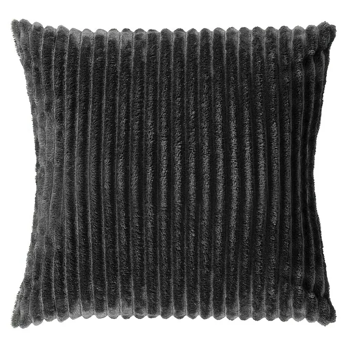 Kissen Stripe - Charcoal Gray, 45 x 45 cm, 100 % Polyester - Quadratisches, anthrazitfarbenes Cordkissen mit vertikalen Rippen für einen modernen Look und zusätzlichen Komfort im Wohnbereich.