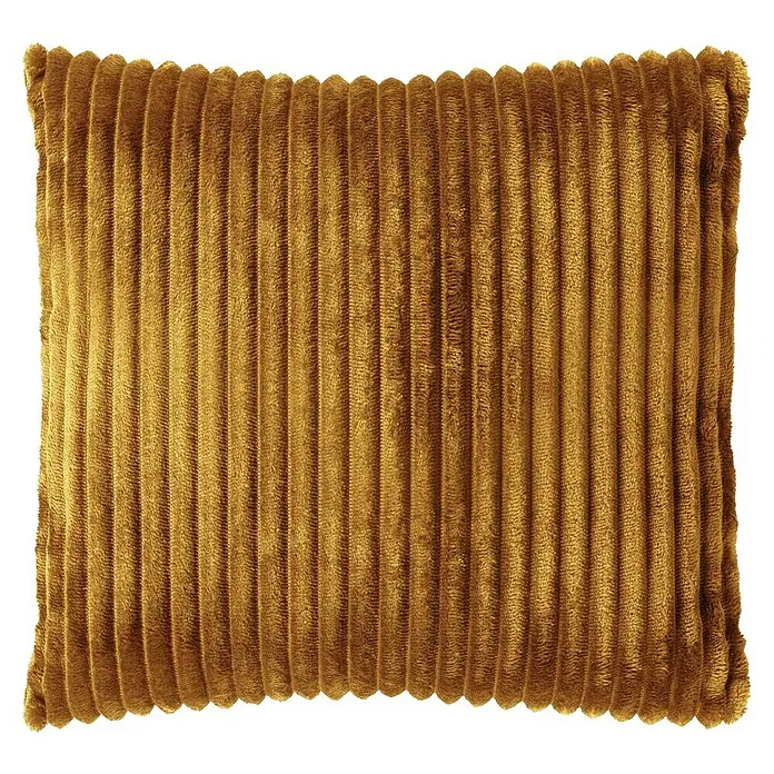 Kissen Stripe - Chai Tea, 45 x 45 cm, 100 % Polyester - Ockerfarbenes, rechteckiges Cordkissen mit senkrechten Rippen und weicher Textur für dekorative Akzente im Wohnbereich.