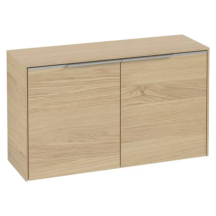 Villeroy & Boch Subway 3.0 Seitenschrank - B x T x H: 72,8 x 25,6 x 42,3 cm, Nordik Oak, DIN Anschlag: Links/Rechts, Farbe Griff: Aluminium glänzend - Helles Holz-Sideboard mit zwei Türen und schlichten Griffen. Ideal für moderne Wohnräume.